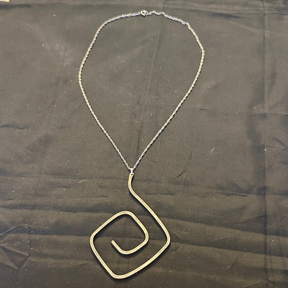Vintage Handcrafted Sterling Silver Square Spiral Statement Necklace - 19g